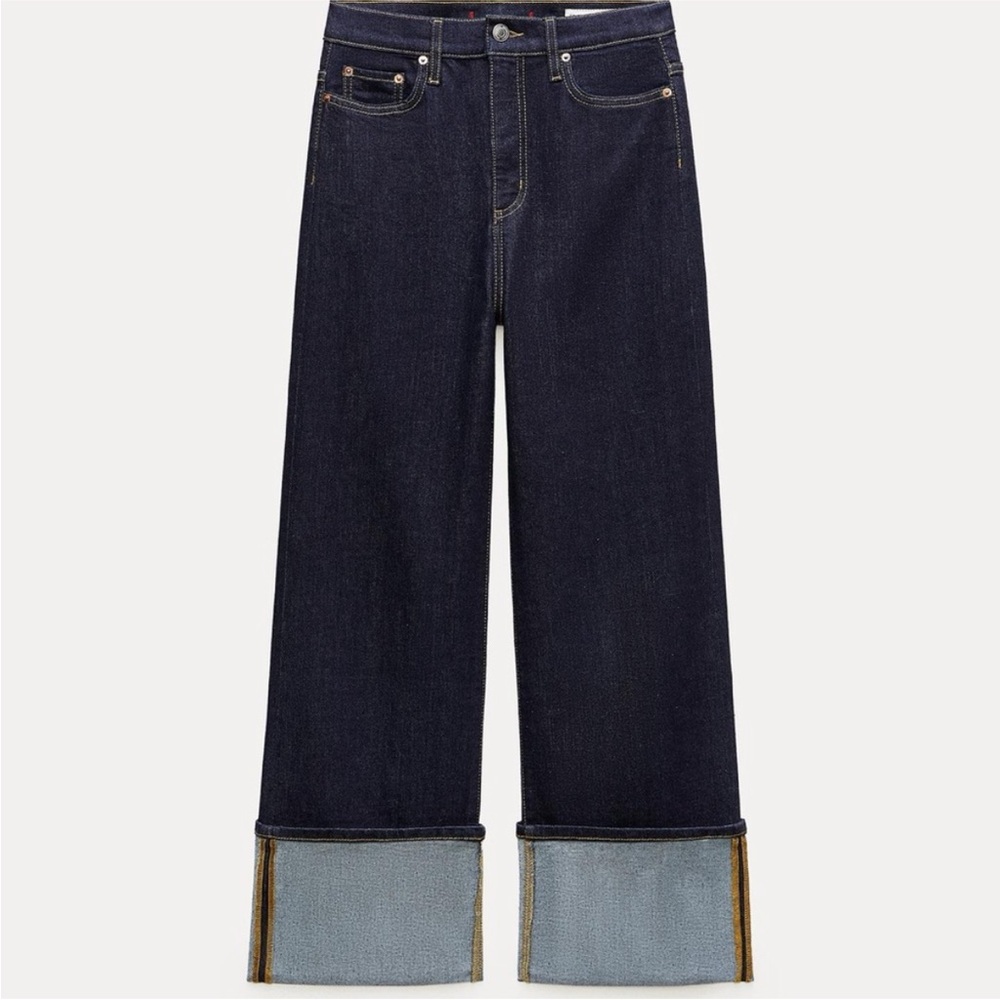 Zara Indigo Cuffed Wide Leg Jeans - Picture 1 of 10